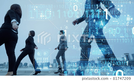Data communication image with people walking in the city 81747209
