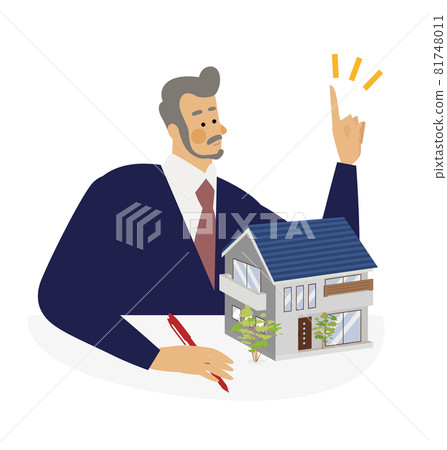 Vector illustration of a man explaining his home plan 81748011