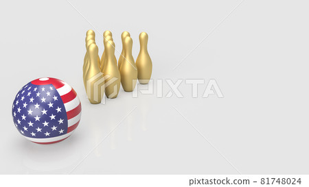 usa ball and gold pin bowling for business concept 3d rendering. usa ball and gold pin bowling for business concept 3d rendering. 81748024