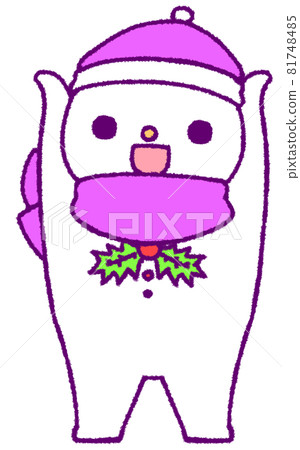 Smiling snowman with arms raised (purple) 81748485