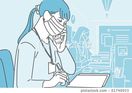 Illustration of an employee wearing a mask and answering the phone Illustration of an employee wearing a mask and answering the phone 81748933