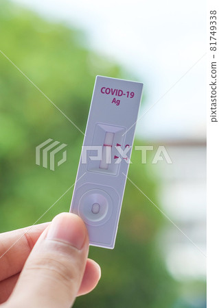 man holding Rapid Antigen Test kit with Negative result during swab COVID-19 testing. Coronavirus Self nasal or Home test, Lockdown and Home Isolation concept 81749338