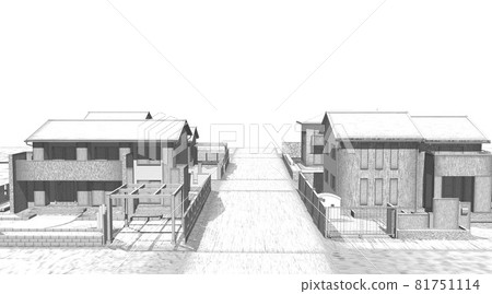 房子住宅區簡單素描風格黑白單色(3DCG 影像) 房子住宅區簡單素描風格黑白單色(3DCG 影像) 81751114