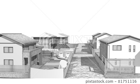 房子住宅區簡單素描風格黑白單色（3DCG 影像） 81751116