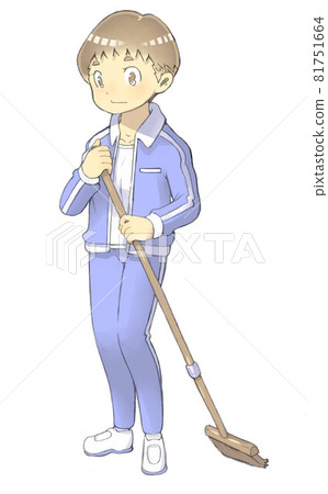 掃地的短髮和運動服的國中女生 掃地的短髮和運動服的國中女生 81751664