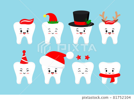 Chistmas smilling teeth dental icon set isolatead. 81752104