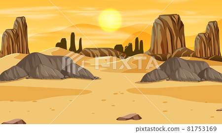 Empty desert forest landscape at sunset time scene Empty desert forest landscape at sunset time scene 81753169