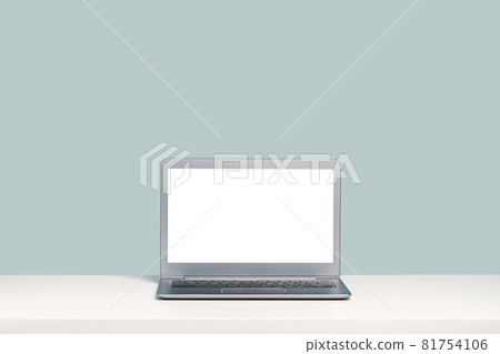 Front view of the laptop with mockup screen on the desk Front view of the laptop with mockup screen on the desk 81754106