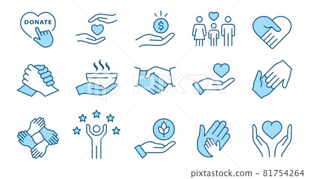 Charity line icon set. Collection of hope, solidarity, trust, care and more. Editable stroke. 81754264