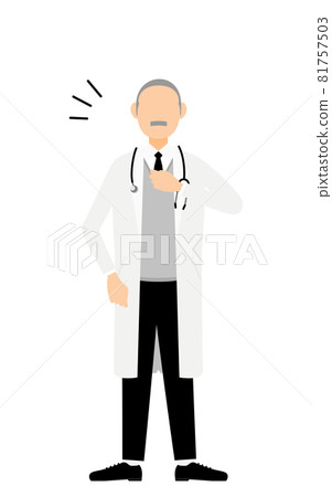A senior male doctor in a white coat hits the chest, poses for peace of mind and trust 81757503