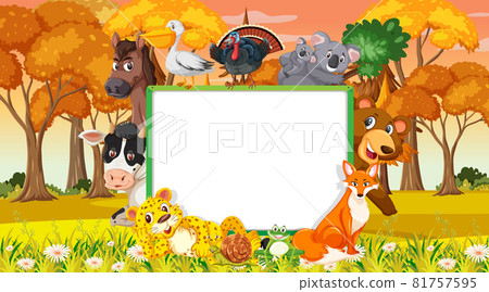 Empty banner with various wild animals in the... - Stock Illustration ...
