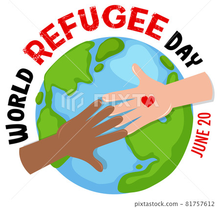 World Refugee Day banner with hands on globe... - Stock Illustration ...