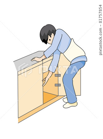 A person wearing a lumbar corset squatting with his hands on a platform A person wearing a lumbar corset squatting with his hands on a platform 81757854