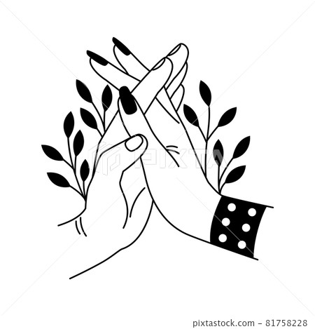 Romantic meeting hands. Cartoon holding caring palms, concept of safety and unity, vector illustration handshake of lovers isolated on a white Romantic meeting hands. Cartoon holding caring palms, concept of safety and unity, vector illustration handshake of lovers isolated on a white 81758228
