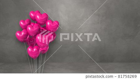 Pink heart shape balloons bunch on a grey wall... - Stock Illustration ...
