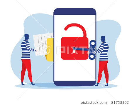 man unlock data with; hacker steal data and personal information concept vector man unlock data with; hacker steal data and personal information concept vector 81758392