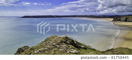 Three Cliffs Bay on the south coast of the Gower Peninsula - Swansea, Wales, United Kingdom 81758445