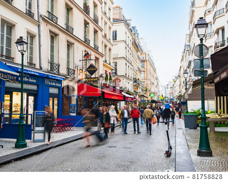 Rue Montorgueil, a shopping street in Paris 81758828