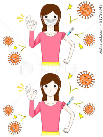Women receiving vaccinations with and without masks Women receiving vaccinations with and without masks 81759349