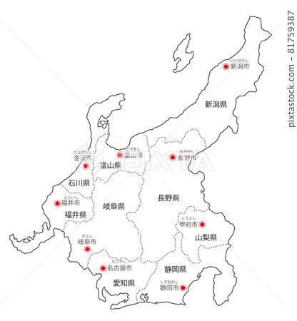 日本地區劃分_中部_都道府縣名稱/都道府縣首府（註音假名）_w 81759387