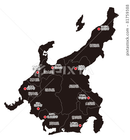 日本地區劃分_中部_都道府縣名稱/都道府縣首府（注音假名）_bk 81759388