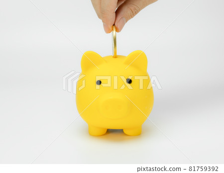 Hand saving money in piggy bank Hand saving money in piggy bank 81759392
