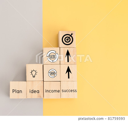 Icon for business on wooden block of plan, idea, income and success Icon for business on wooden block of plan, idea, income and success 81759393