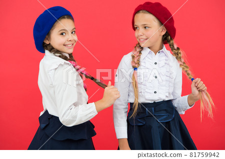 Best friends. Little girls with braids ready for school. Best friends. Little girls with braids ready for school. 81759942