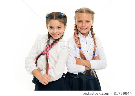 Sisters little girls with braids ready for school. School 81759944