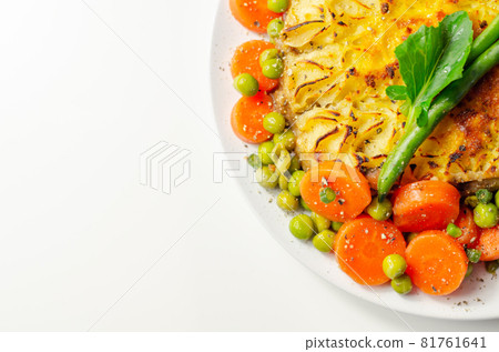 Shepherd's pie, tender minced lamb with garden veg in a hearty gravy beneath butter mash with carrots and green peas Shepherd's pie, tender minced lamb with garden veg in a hearty gravy beneath butter mash with carrots and green peas 81761641