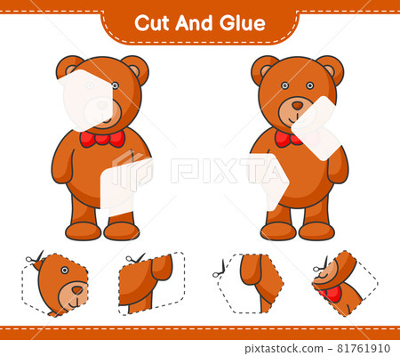 Cut and glue, cut parts of Teddy Bear and glue them. Educational children game, printable worksheet, vector illustration 81761910