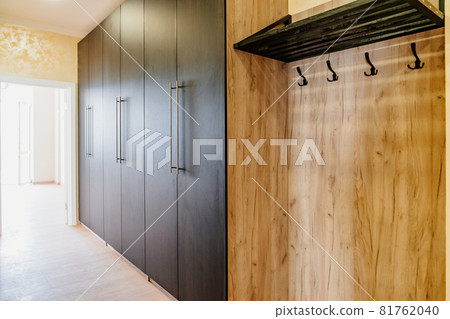 a large spacious wardrobe in the hallway and a hanger for outerwear. a large spacious wardrobe in the hallway and a hanger for outerwear. 81762040