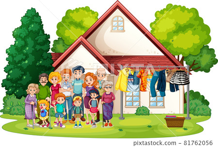 Big family standing outside home isolated Big family standing outside home isolated 81762056