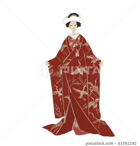 Colorful uchikake, woman wearing uchikake (bride), Japanese hairstyle, kimono, Japanese clothing, marriage, wedding, tsunokakushi, white background 81762292