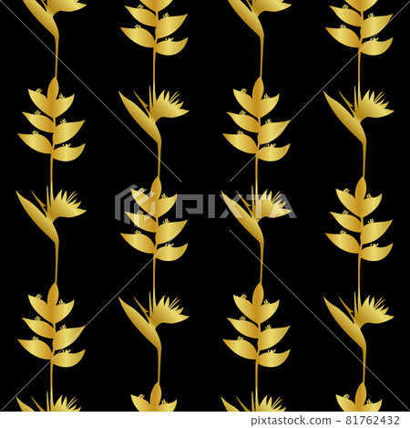 Gold Tropic Flowers Seamless Pattern 81762432