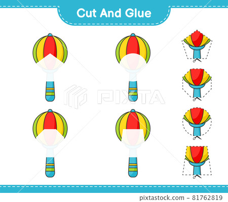 Cut and glue, cut parts of Baby Rattle and glue them. Educational children game, printable worksheet, vector illustration 81762819