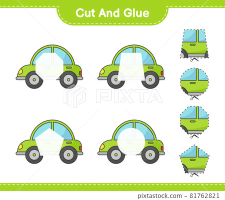 Cut and glue, cut parts of Car and glue them. Educational children game, printable worksheet, vector illustration Cut and glue, cut parts of Car and glue them. Educational children game, printable worksheet, vector illustration 81762821