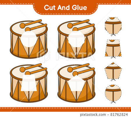 Cut and glue, cut parts of Drum and glue them. Educational children game, printable worksheet, vector illustration Cut and glue, cut parts of Drum and glue them. Educational children game, printable worksheet, vector illustration 81762824