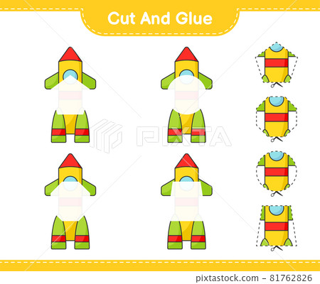 Cut and glue, cut parts of Rocket and glue them. Educational children game, printable worksheet, vector illustration Cut and glue, cut parts of Rocket and glue them. Educational children game, printable worksheet, vector illustration 81762826