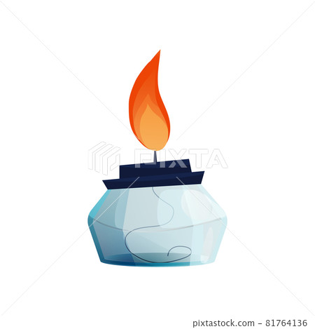 Alcohol spirit burner in cartoon style isolated on white background. Science, education, chemistry equipment. Alcohol spirit burner in cartoon style isolated on white background. Science, education, chemistry equipment. 81764136