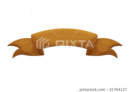 Wooden rustic banner, ribbon in cartoon style isolated on white background. Textured old piece of plank, signboard. Gui asset. 81764137
