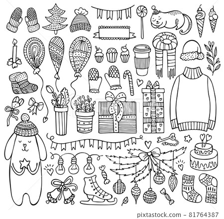 Set of doodle Christmas and winter elements Set of doodle Christmas and winter elements 81764387