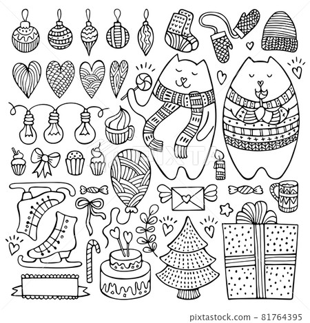 Set of doodle Christmas and winter elements 81764395