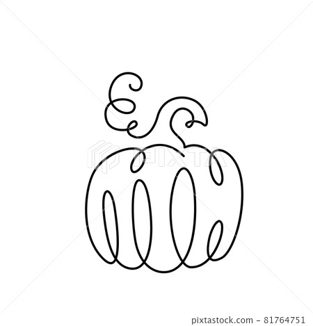 Pumpkin drawing continuous line vector illustration. Black one thin contour in vegetable form. Concept for thanksgiving, halloween minimal design isolated on white background Pumpkin drawing continuous line vector illustration. Black one thin contour in vegetable form. Concept for thanksgiving, halloween minimal design isolated on white background 81764751