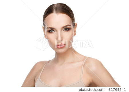 Beautiful Young Woman with Clean Fresh Skin isolated on white background 81765541