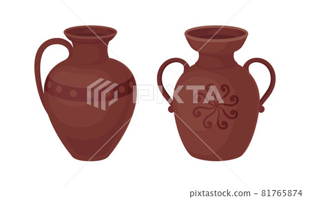 Clay Kitchenware and Ceramic Vessel with Tall Vase with Narrow Neck Vector Set Clay Kitchenware and Ceramic Vessel with Tall Vase with Narrow Neck Vector Set 81765874