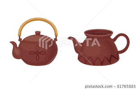 Clay Kitchenware and Ceramic Vessel with Tea Kettle Vector Set Clay Kitchenware and Ceramic Vessel with Tea Kettle Vector Set 81765883