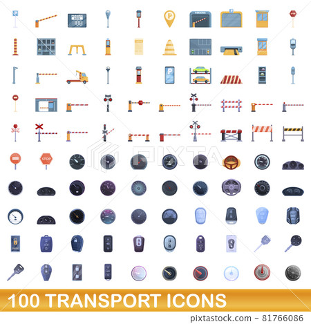 100 transport icons set, cartoon style 81766086