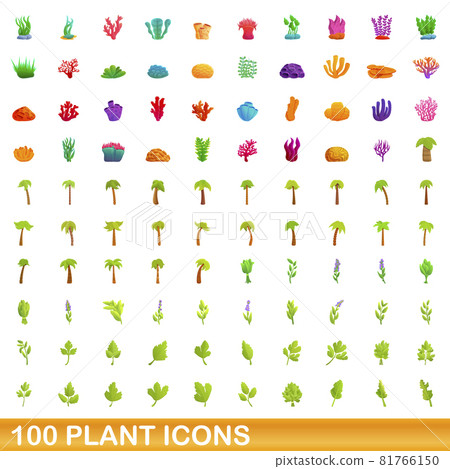 100 plant icons set, cartoon style - Stock Illustration [81766150] - PIXTA