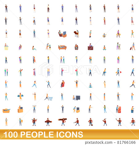 100 people icons set, cartoon style 81766166